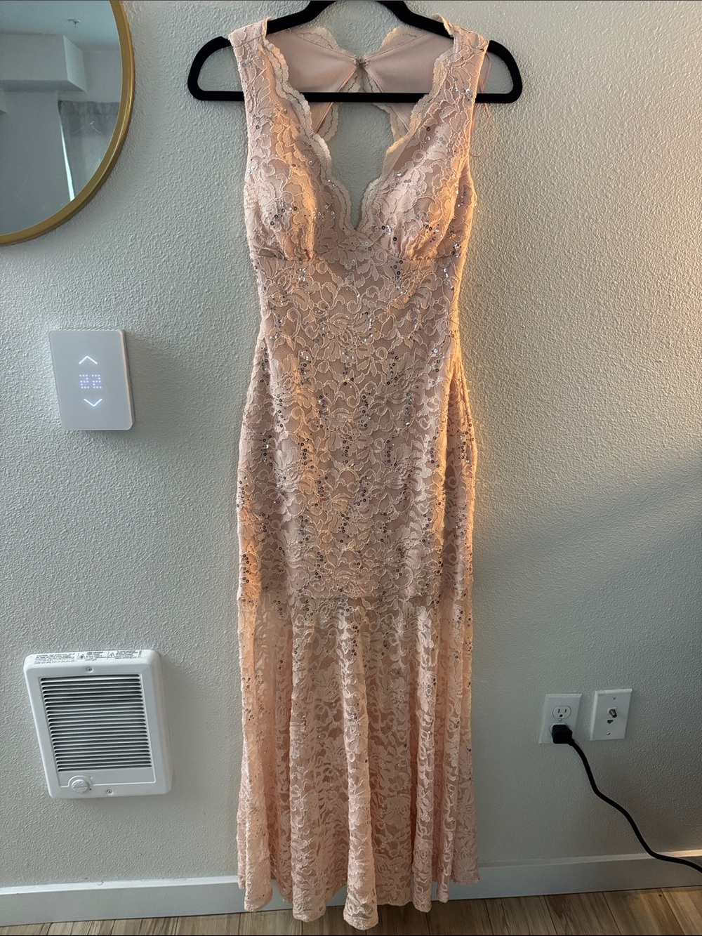 Romantic Blush Lace V-Neck Maxi Dress